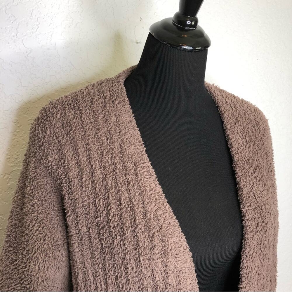 Barefoot Dreams mocha brown open front loop trim cardigan size Small - Picture 3 of 14